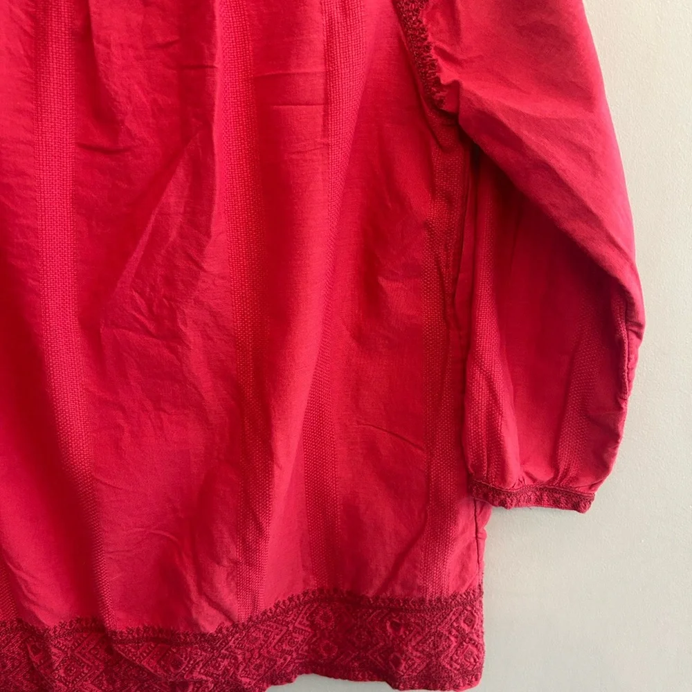 Madewell red Camelia Embroidered Tassel Tunic Size XS 100% cotton